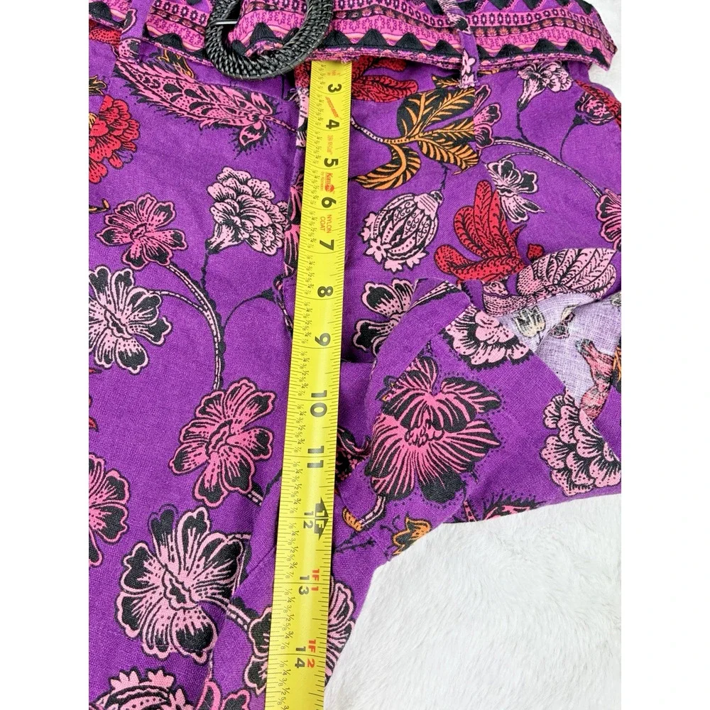 Nicole Miller New York Linen Shorts Womens 6 Purple Floral Print Belted Boho